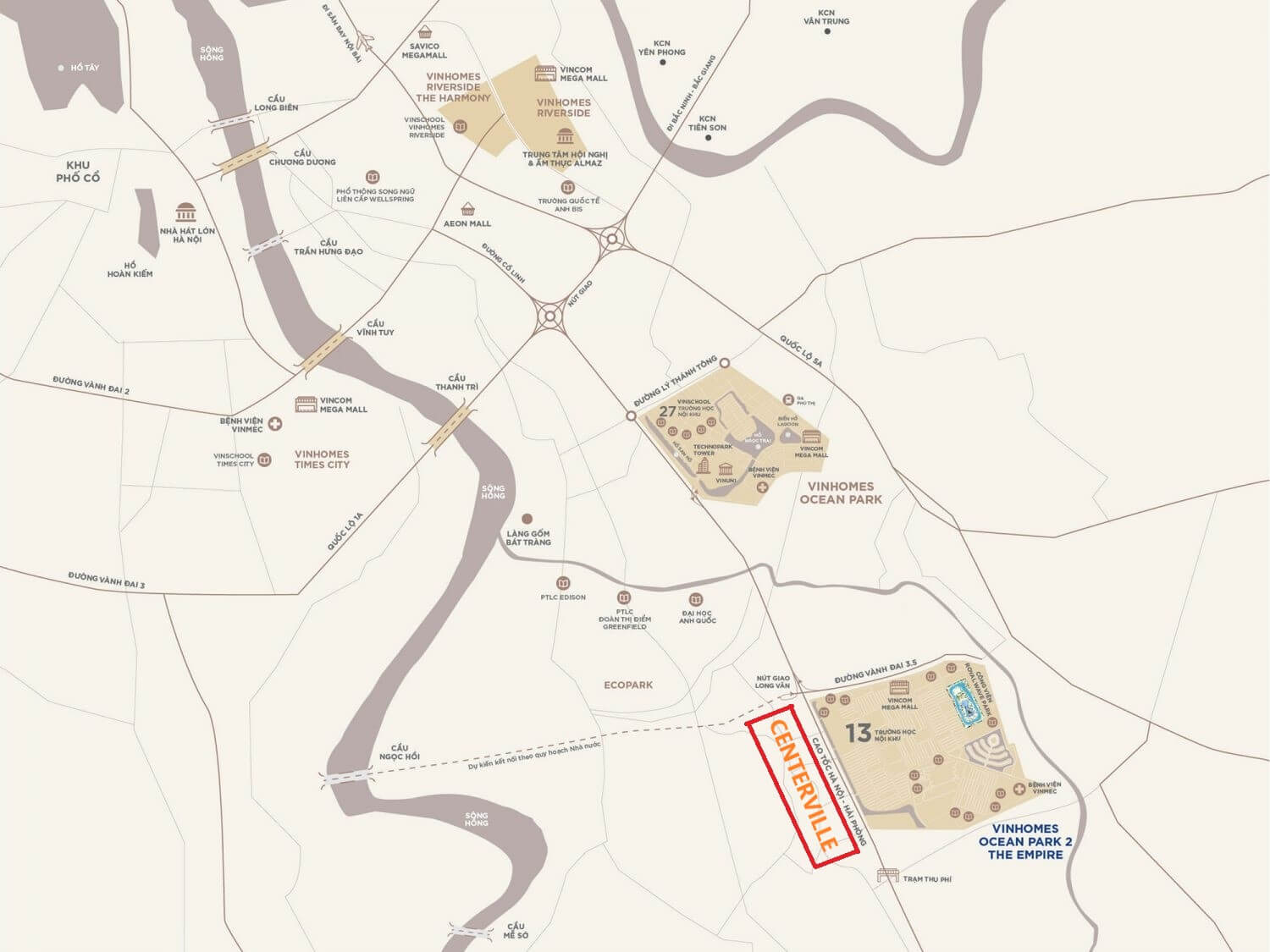 vị trí dự án centerville văn giang hưng yên